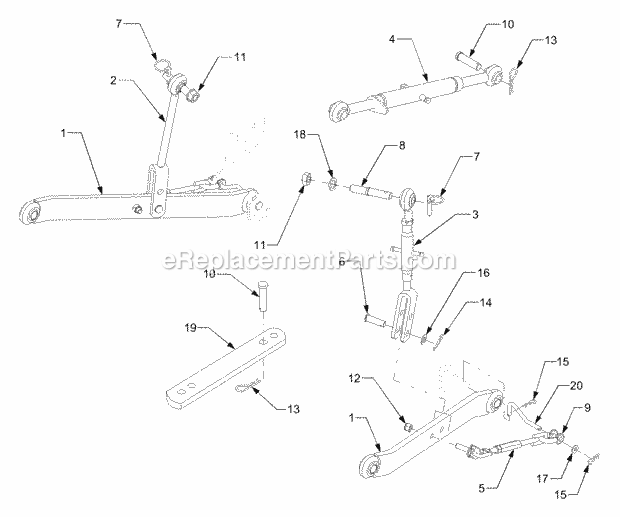 Three Point Hitch Diagram and Parts List for 7284 54AD74H-710, 54AT74H-710 Cub Cadet Lawn Tractor